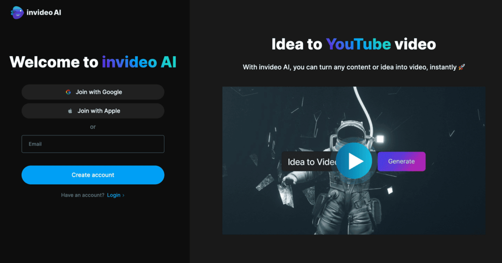 invideo login page