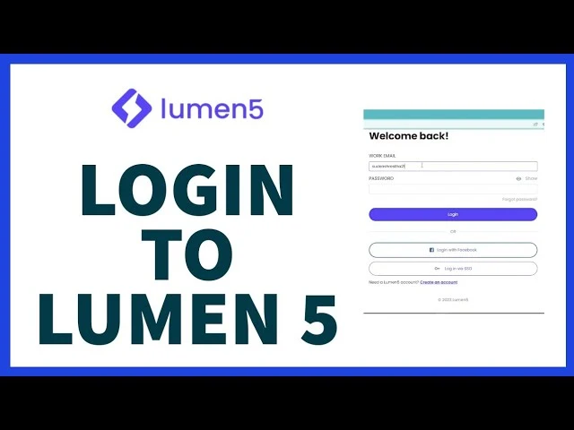 Lumen5 login screen with fields for email and password.
