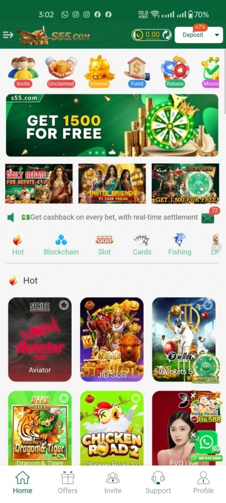 S55 Game Interface screenshot