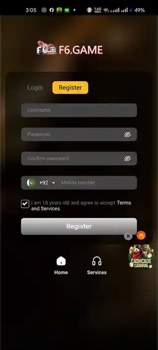 F6 Game registration Screenshot