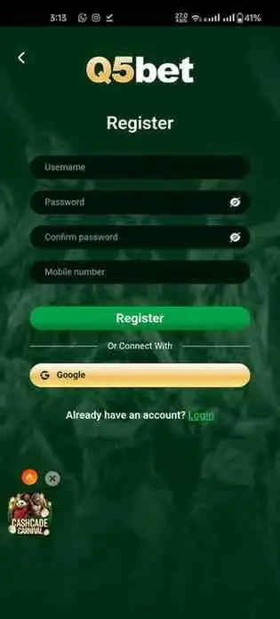 Q5Bet Game Registration Screenshot
